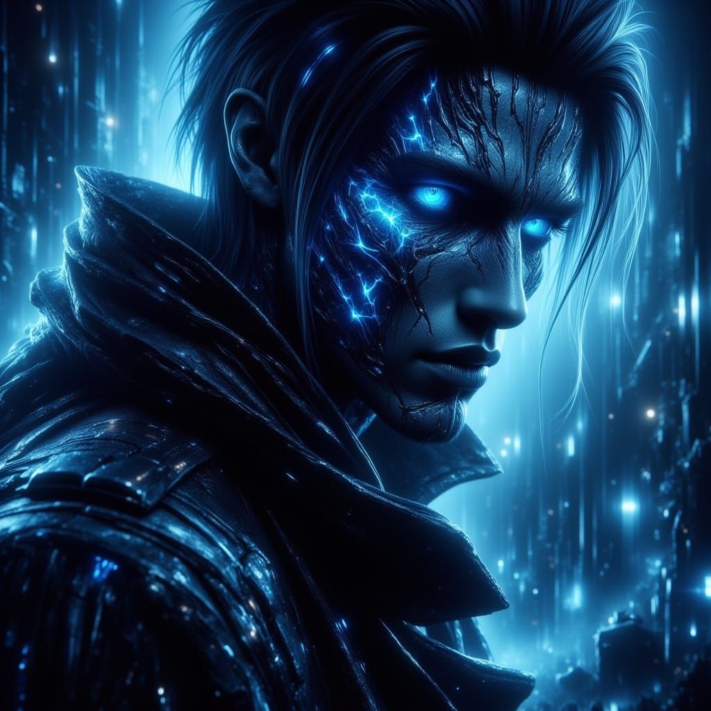 Cyberpunk Man with Fennec Fox in Neon City