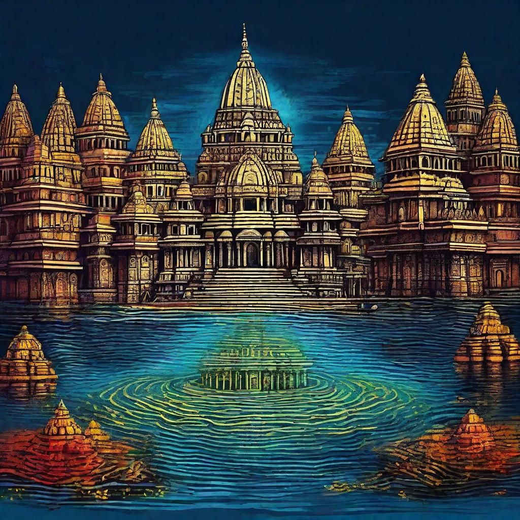 Underwater Dwarka City with Shri Krishna: Abstract Art