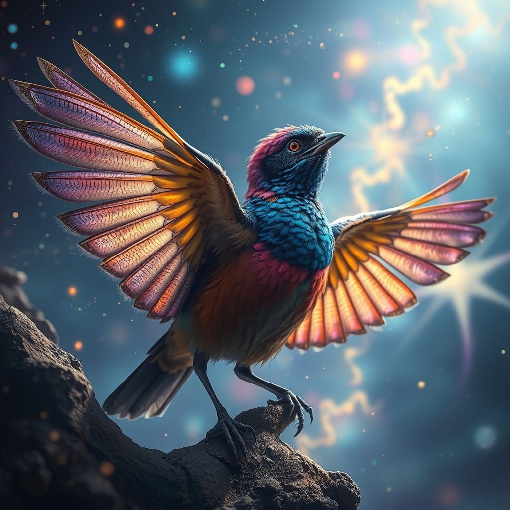 Celestial Mongoose-Moth Hybrid with Iridescent Wings