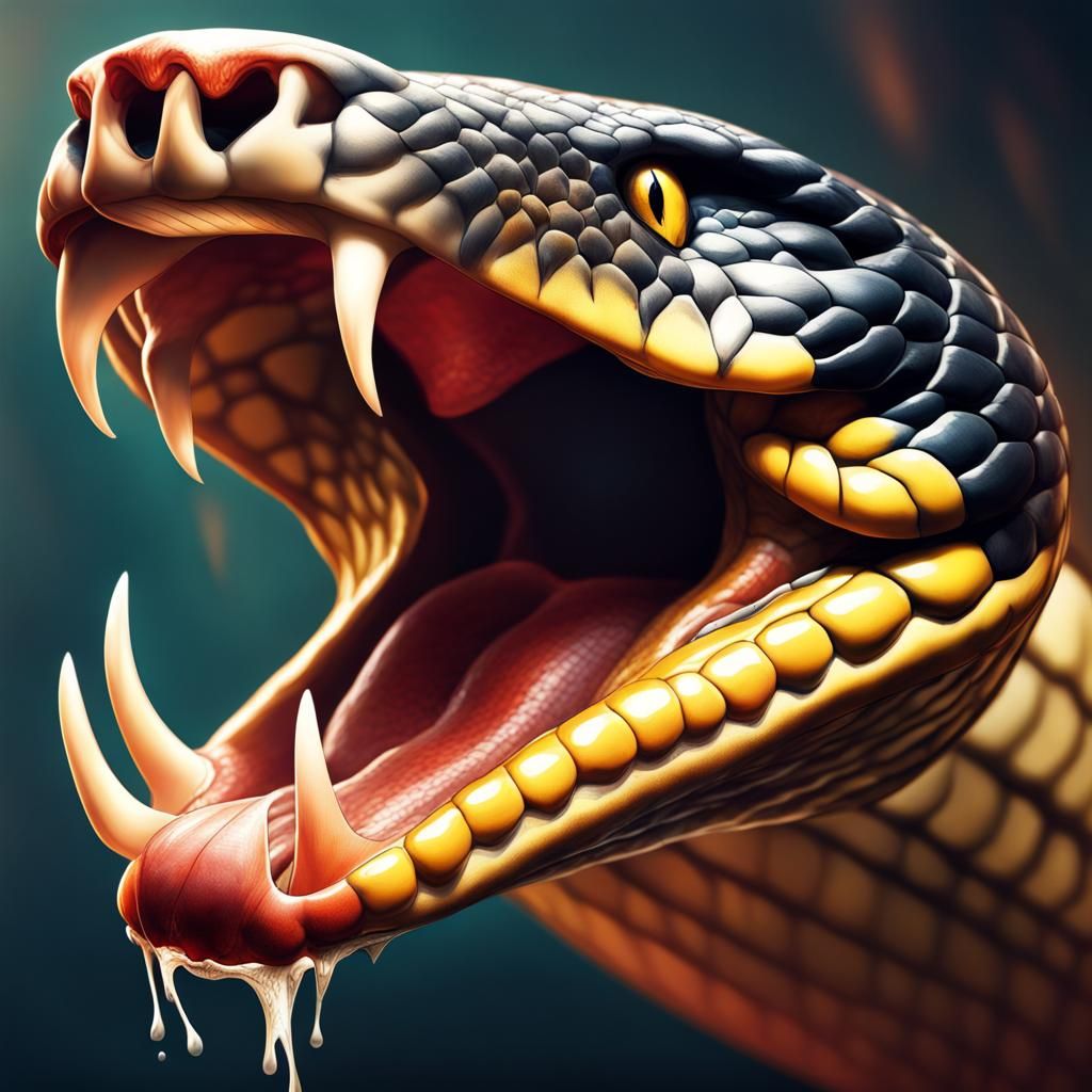 Hyperrealistic King Cobra Rearing Fangs in Color