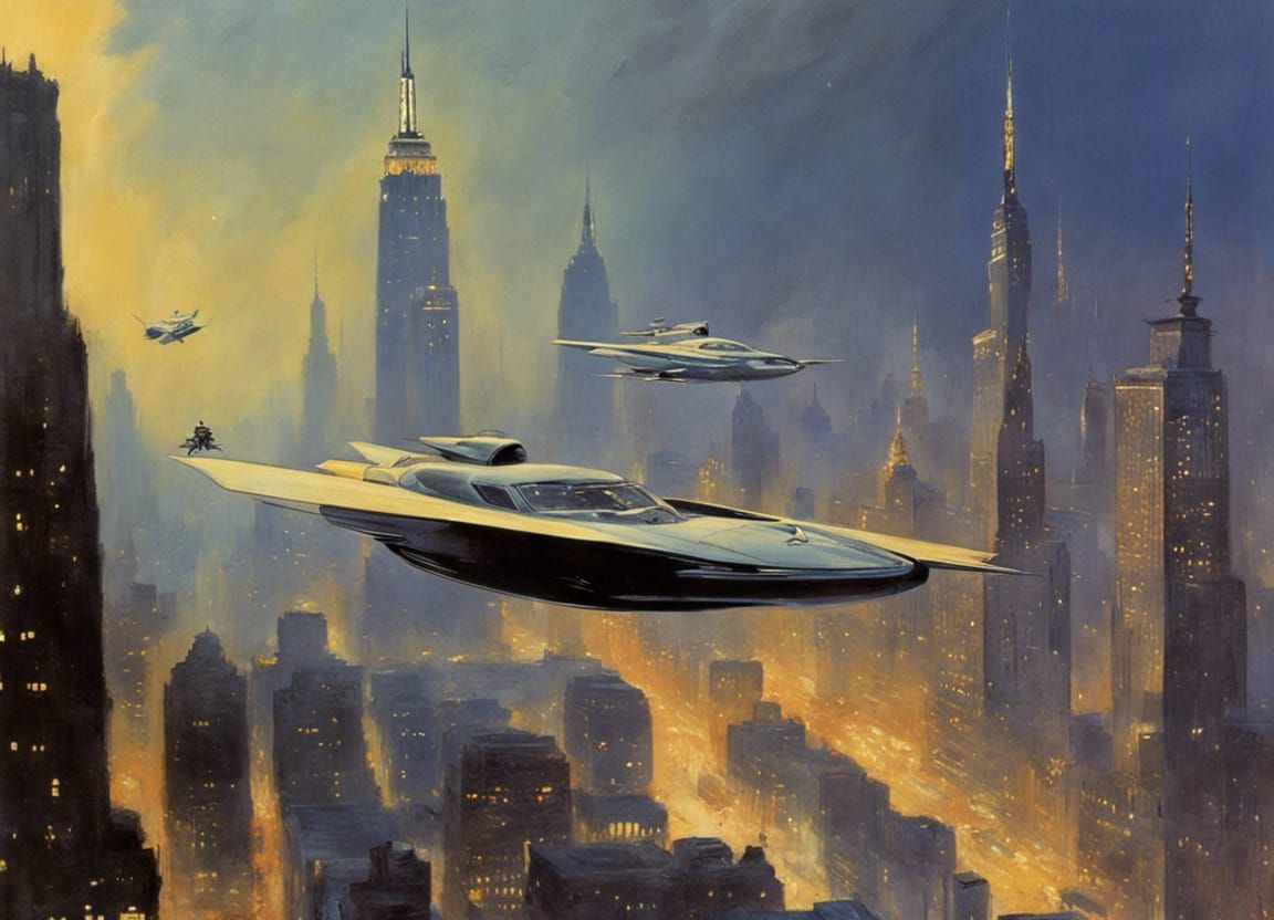 Flying Cars Over New York, Fantasy Art