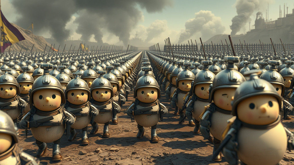 Battle-Worn Digital Art of Anthropomorphic Eggs vs. Frying P...