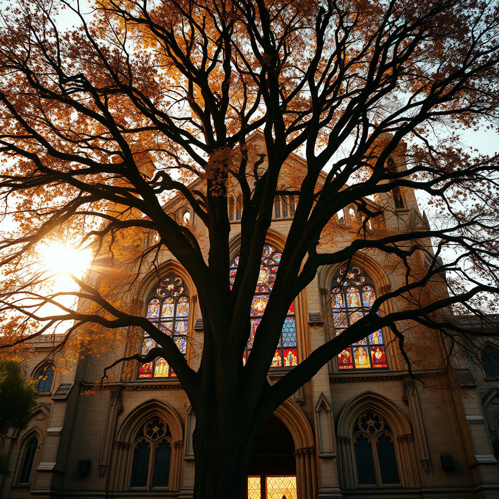 Ethereal Autumn Cathedral in Cinematic Style