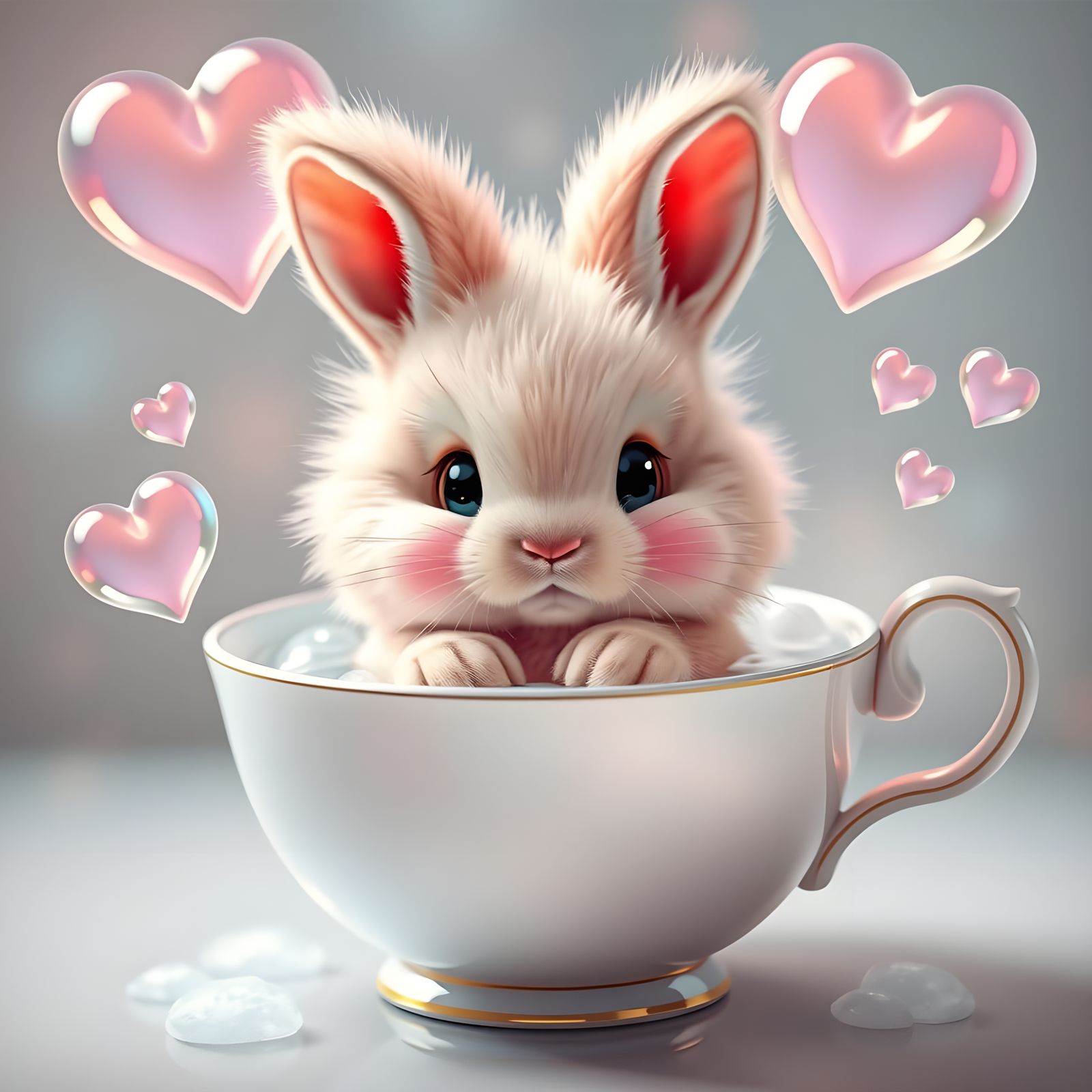 Pastel Bunny Soaks in Whimsical Teacup Bath
