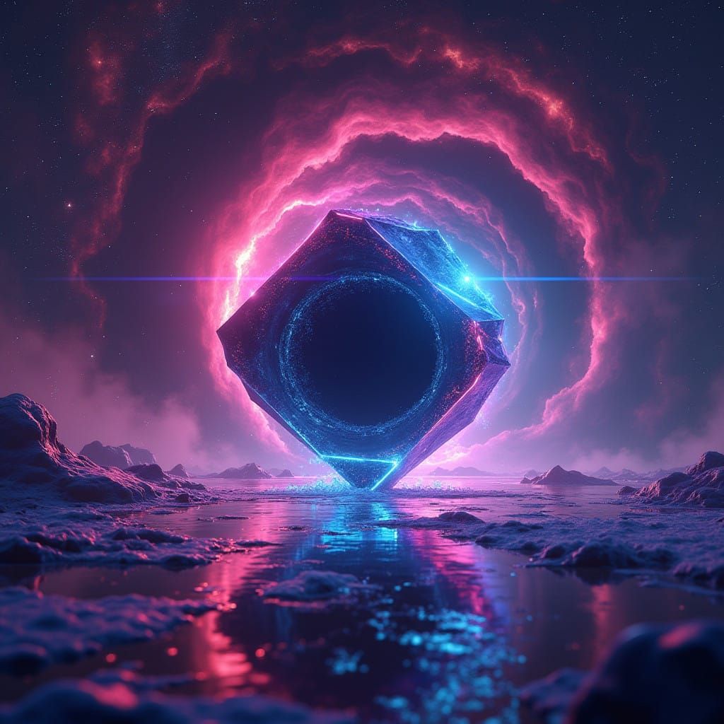 Retro-Futuristic Tesseract in Cosmic Black Hole Portal