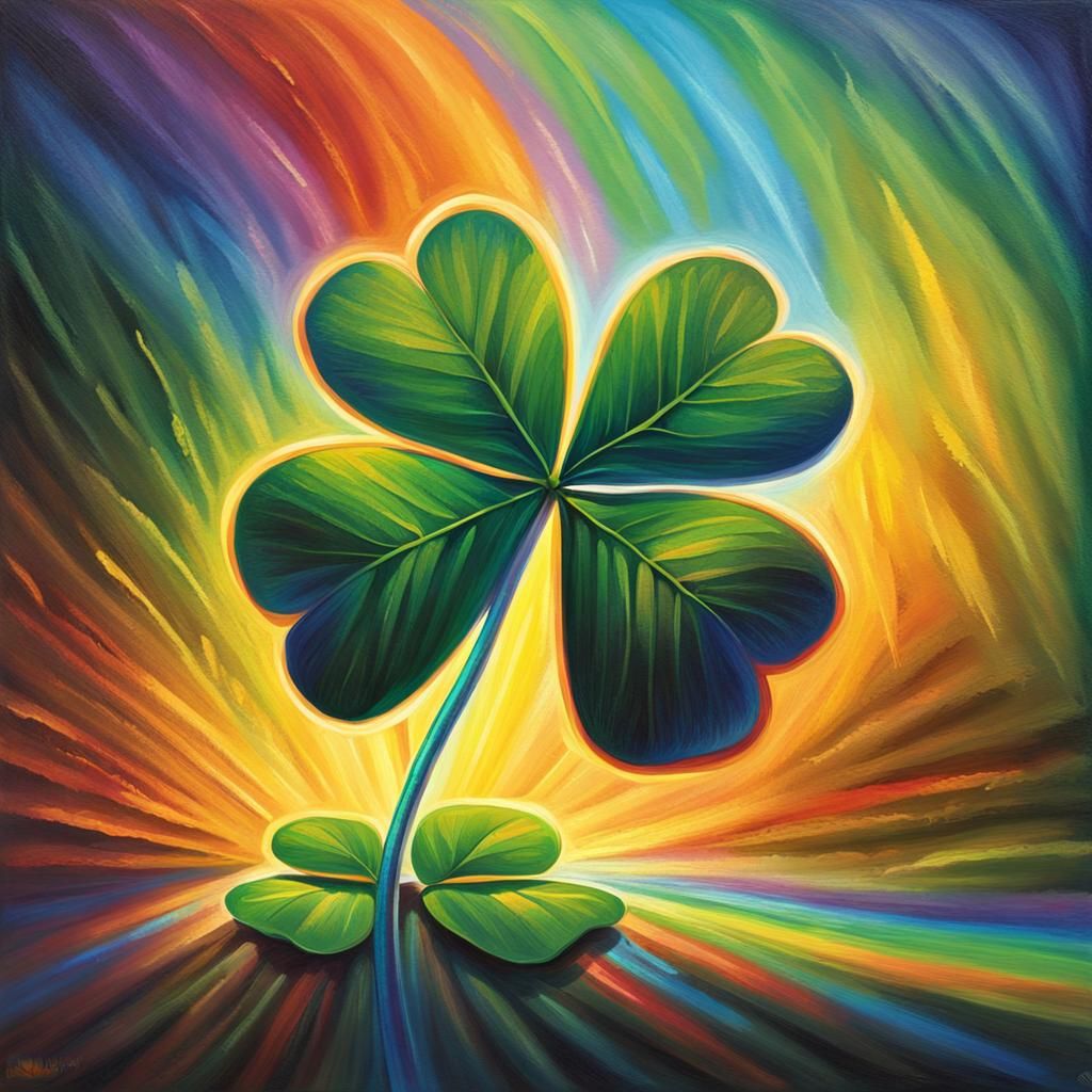 Glowing Four-Leaf Clover in Dutch Master Style