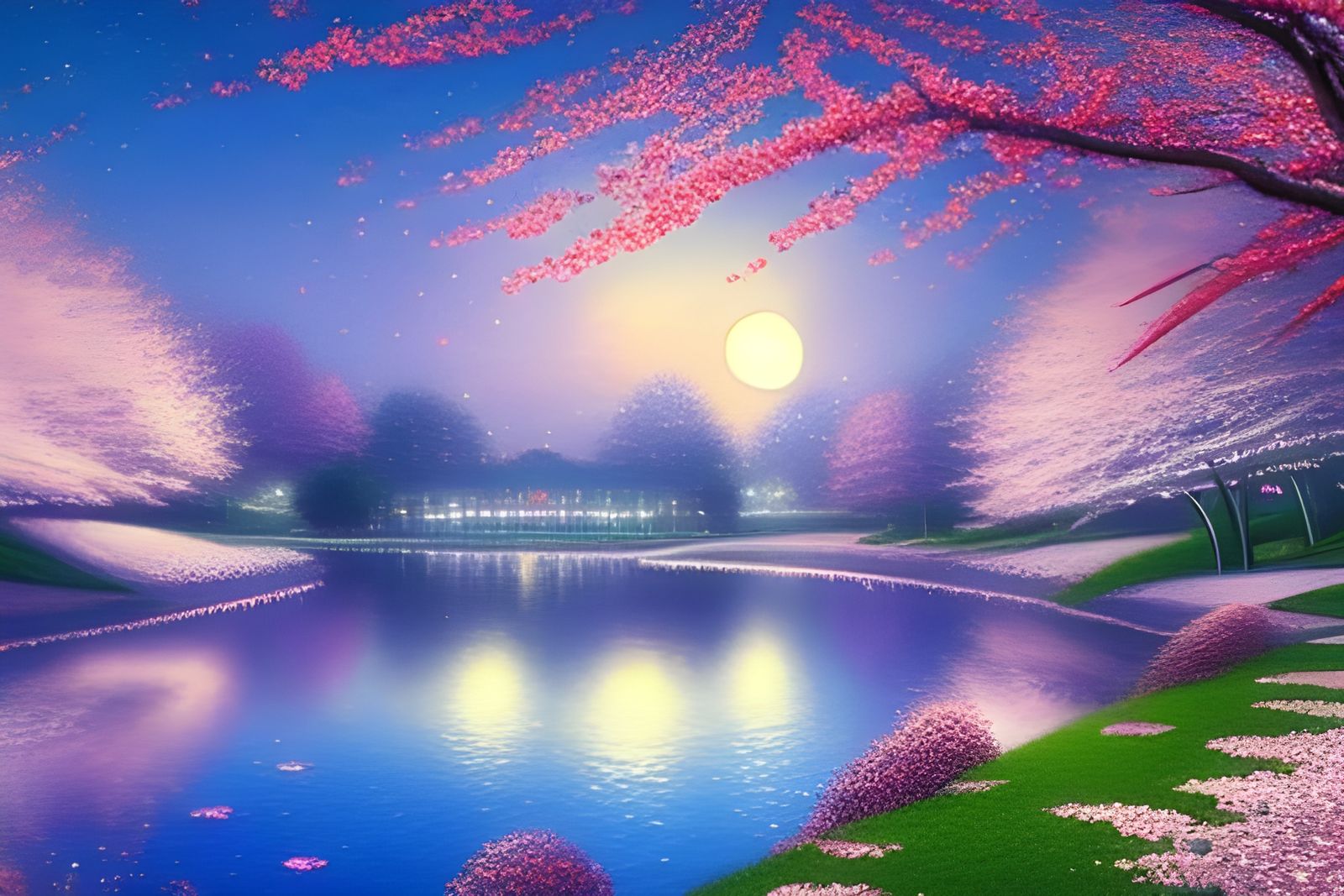 Luminous Moon Reflected in Azure Lake