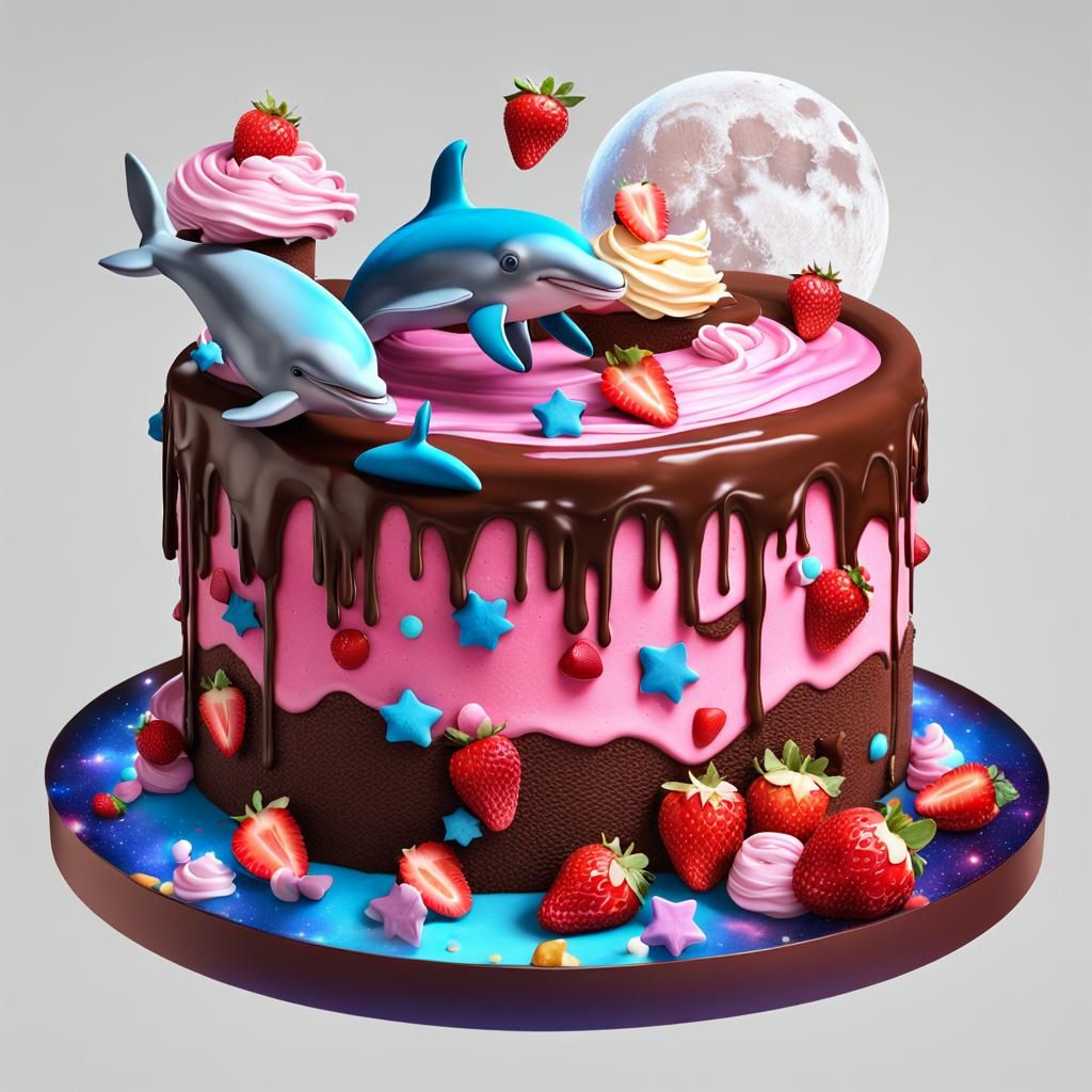 Chocolate Strawberry Cake with Galaxy in Candy Art