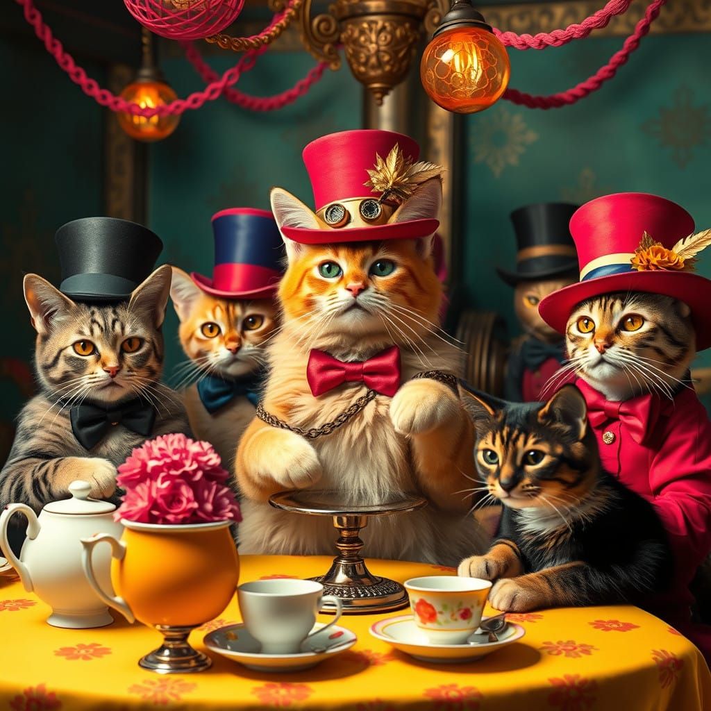 Whimsical Steampunk Feline Tea Party