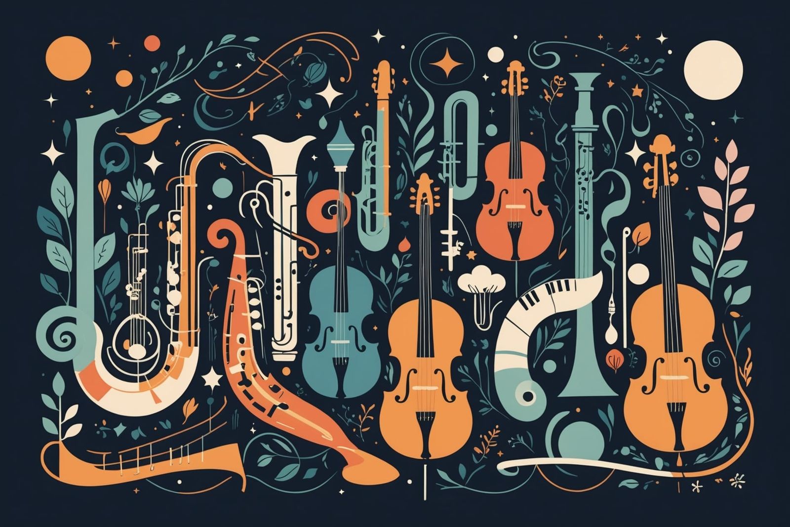 Jazz Album Cover with Musical Illustrations