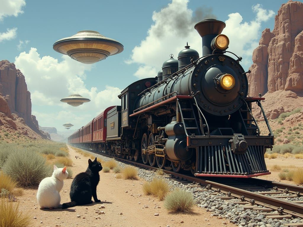 Steam Train in Nevada with UFOs