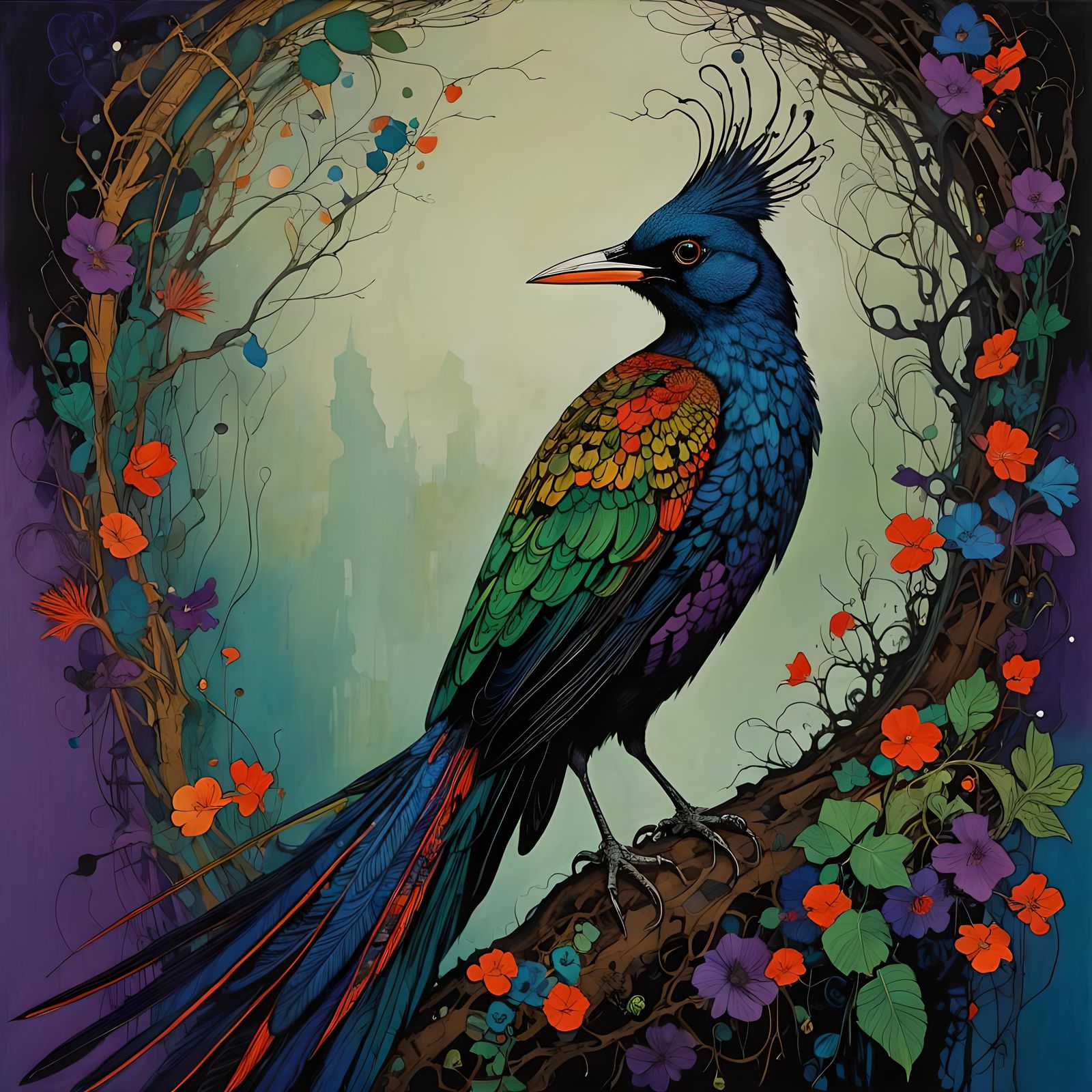 Mystical Bird Song in Bold Fantasy Style