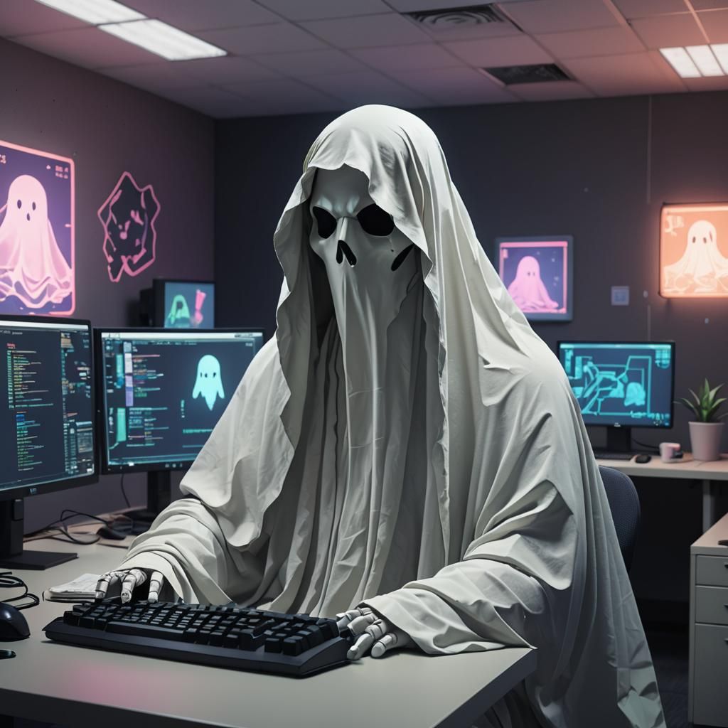 Ghostly Office Drone in Vaporwave Style