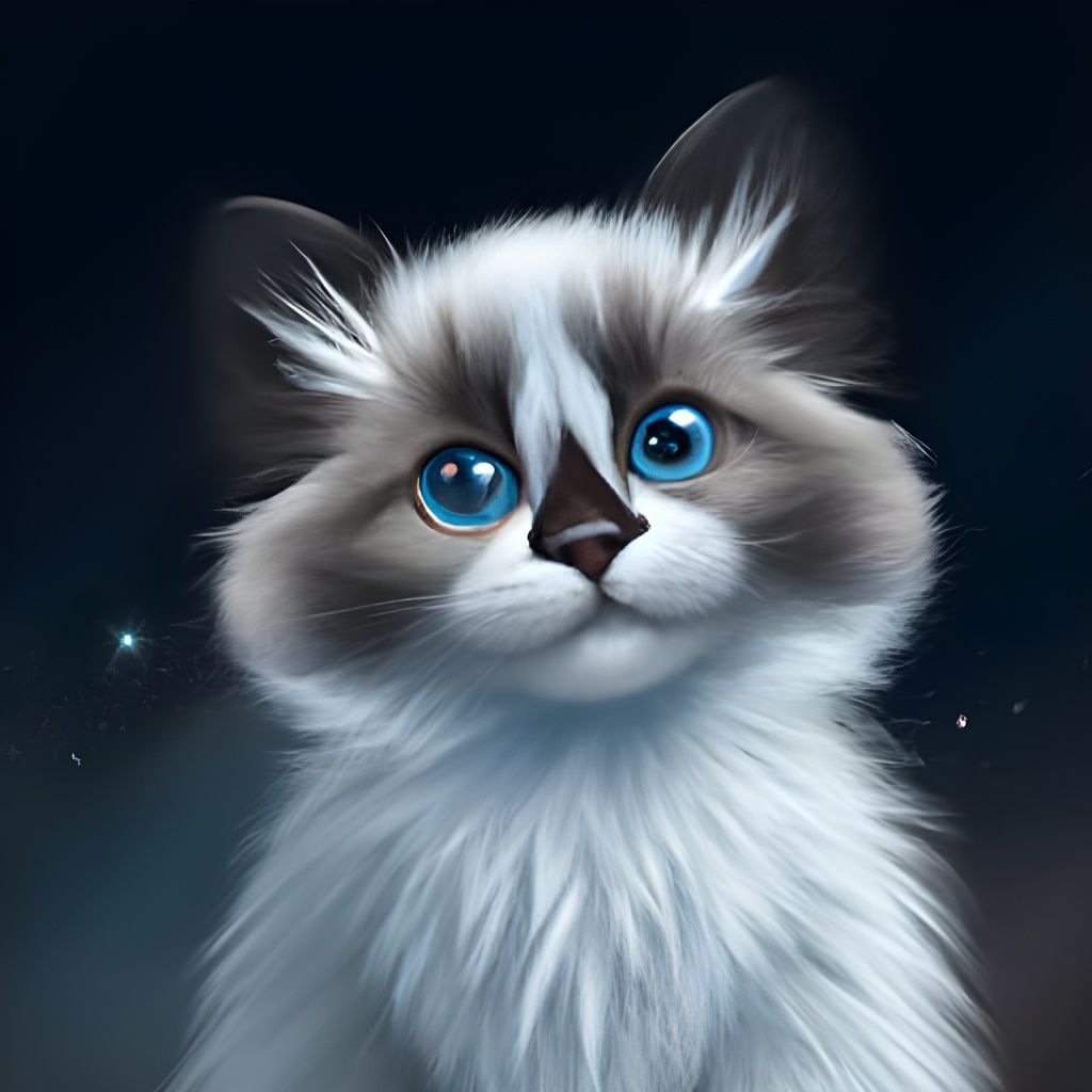 Cute Ragdoll Kitten Portrait in Digital Illustration