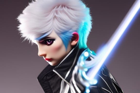 Electric Anime Ninja in Battle Pose, Digital Art