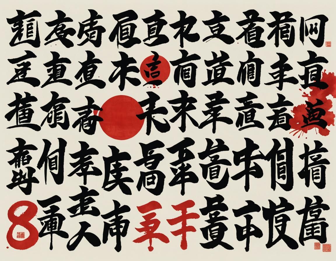 Chinese Ink Calligraphy in Black and Red