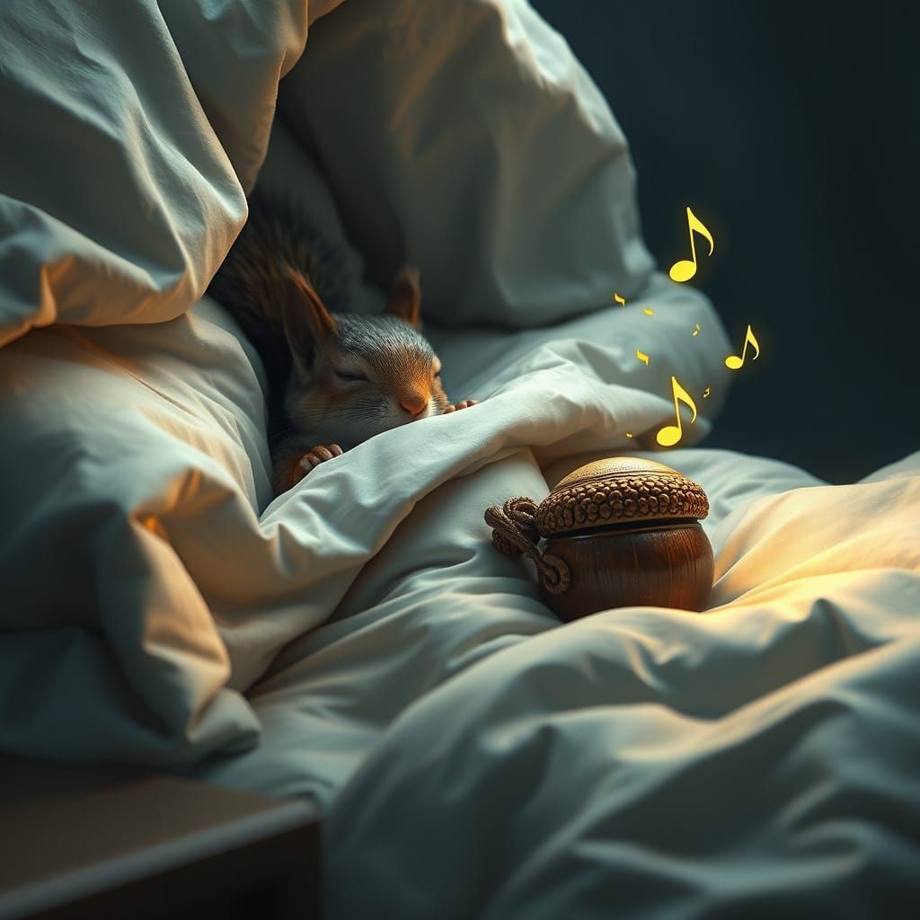 Whimsical Squirrel Dreams in a Luxurious Bedchamber
