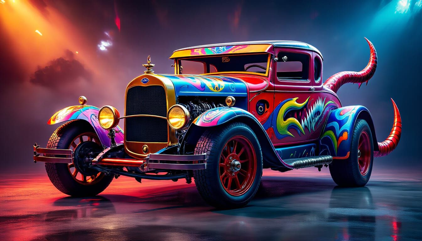 Abstract 1923 Ford Coupe with Wings and Fangs