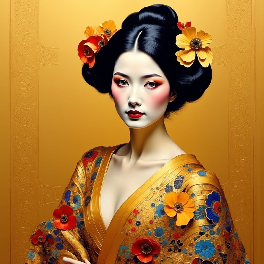 Golden Woman Portrait in Impressionistic Style