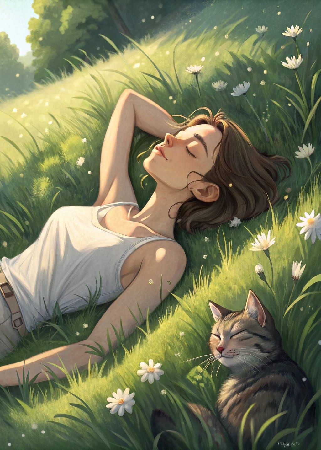 Dreamy Anime Landscape with Lush Greenery and Serene Atmosph...