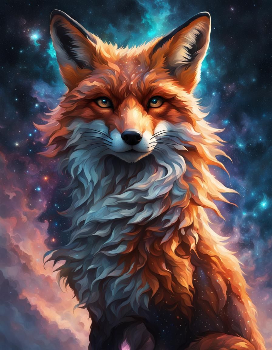 Cosmic Fox Optical Illusion in Starry Sky