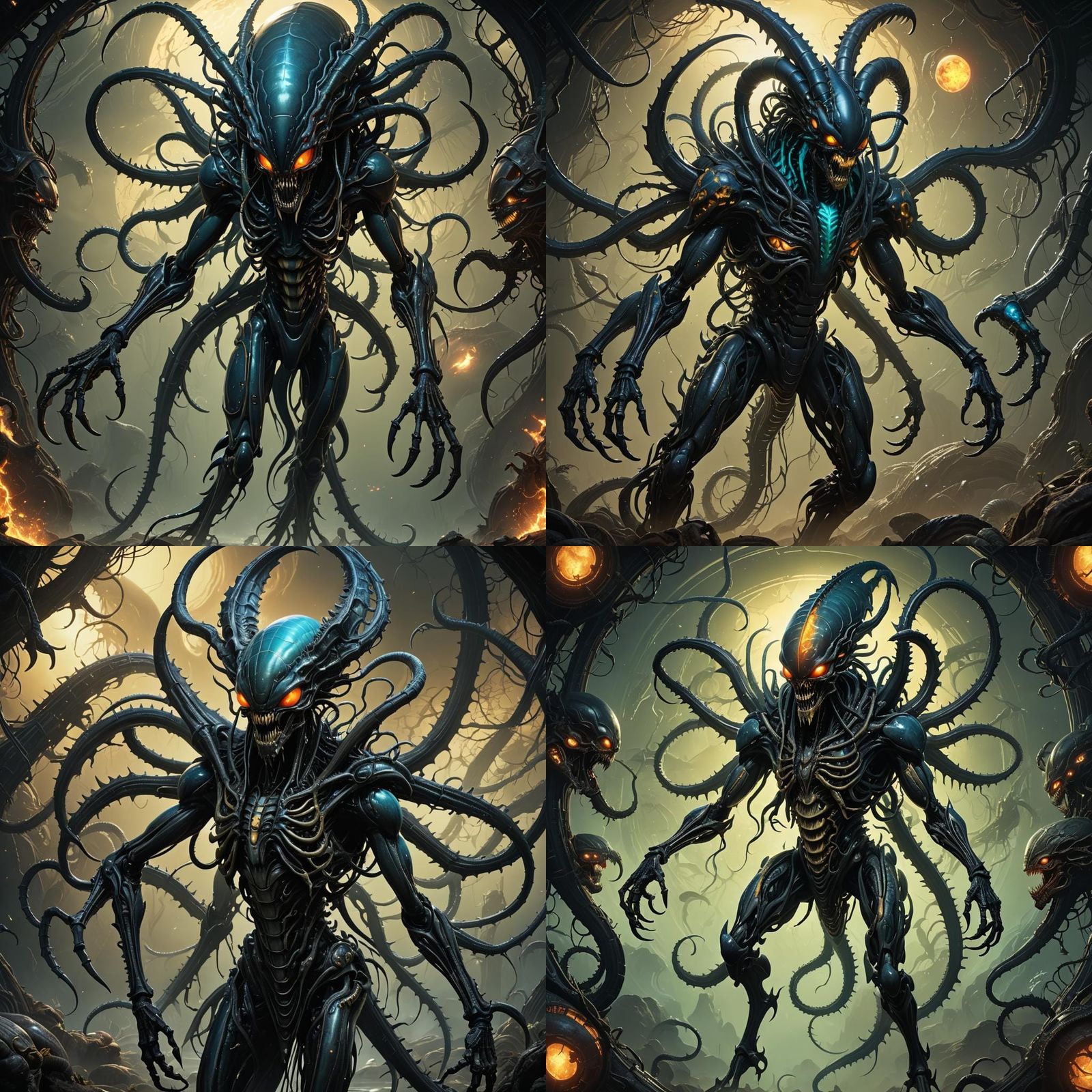 Lovecraftian Bioluminescent Xenomorph: Detailed Matte Painti...