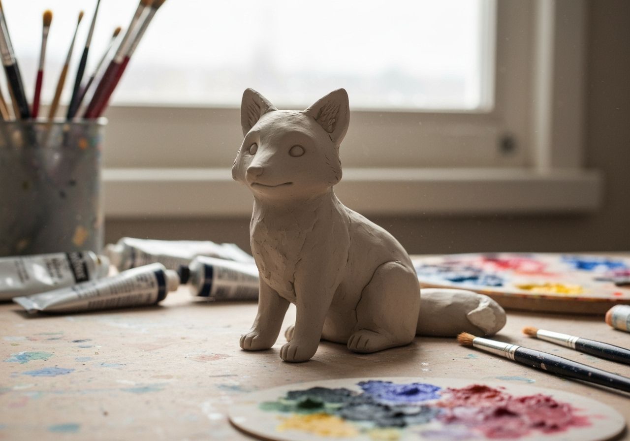 Clay Fox Figurine in an Art Workshop