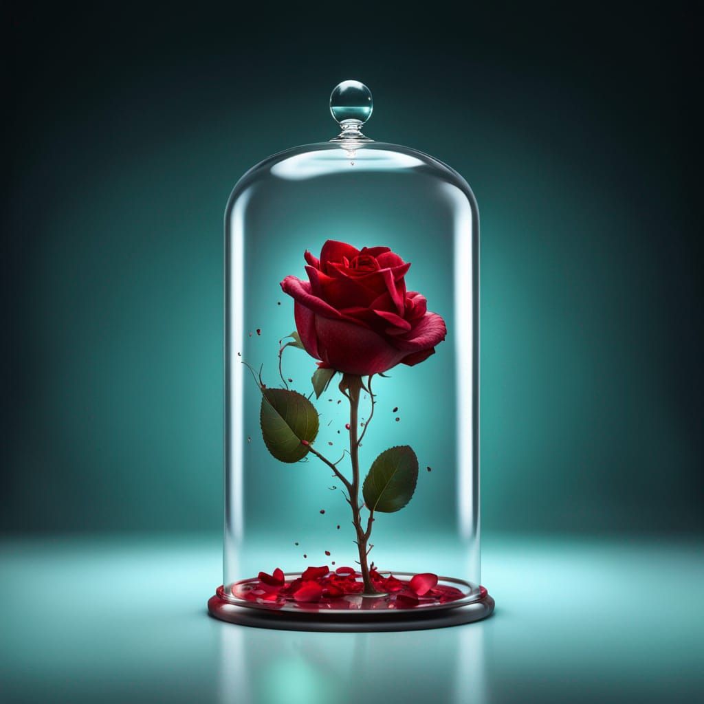 Hyperrealistic Dying Rose Under Glass Cloche