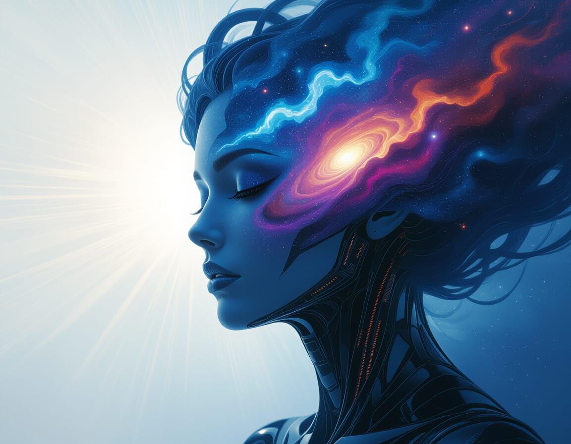 Celestial Being with Galaxy Face in High-Fashion Style