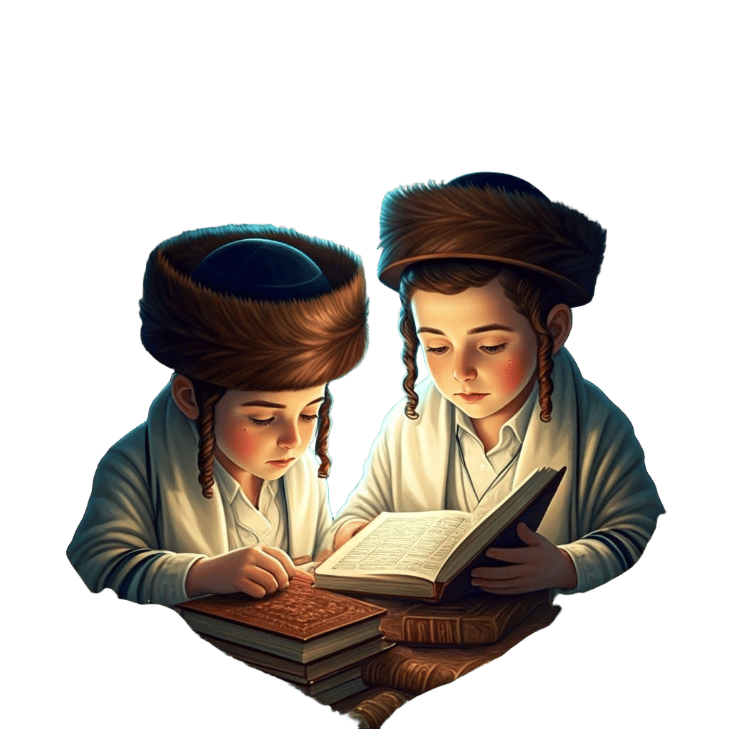 Traditional Jewish Children Study Ancient Texts in Vibrant,...