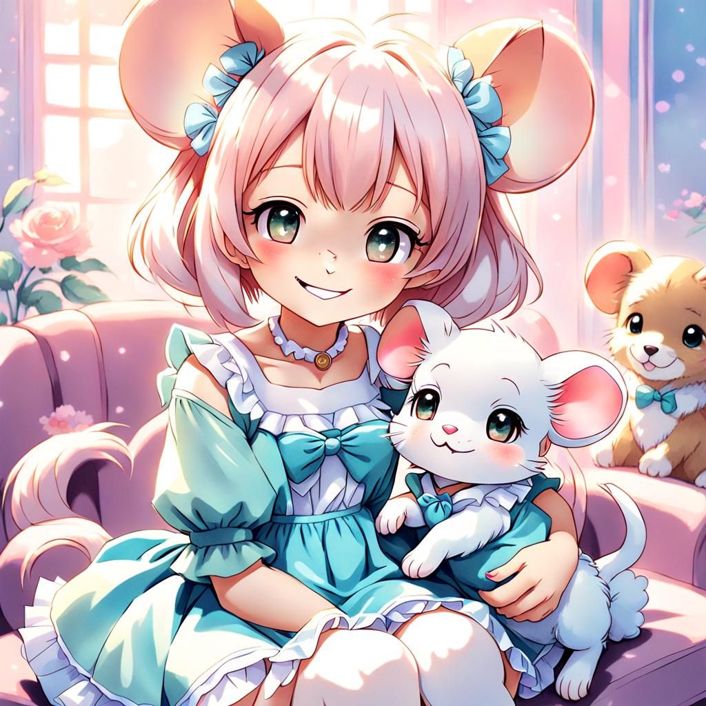 Anime Mouse Girl in Pastel Manga Style