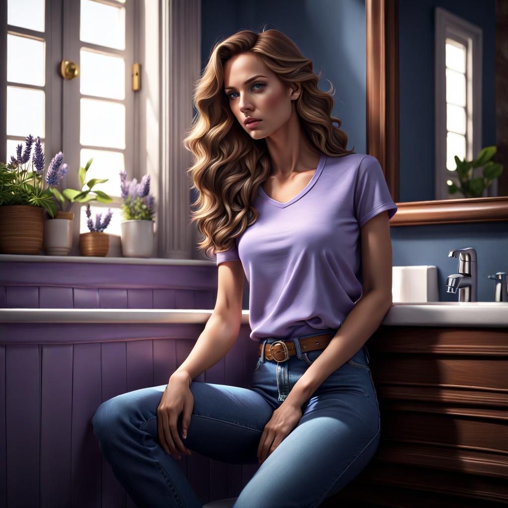 Detailed Matte Painting of Woman on Counter