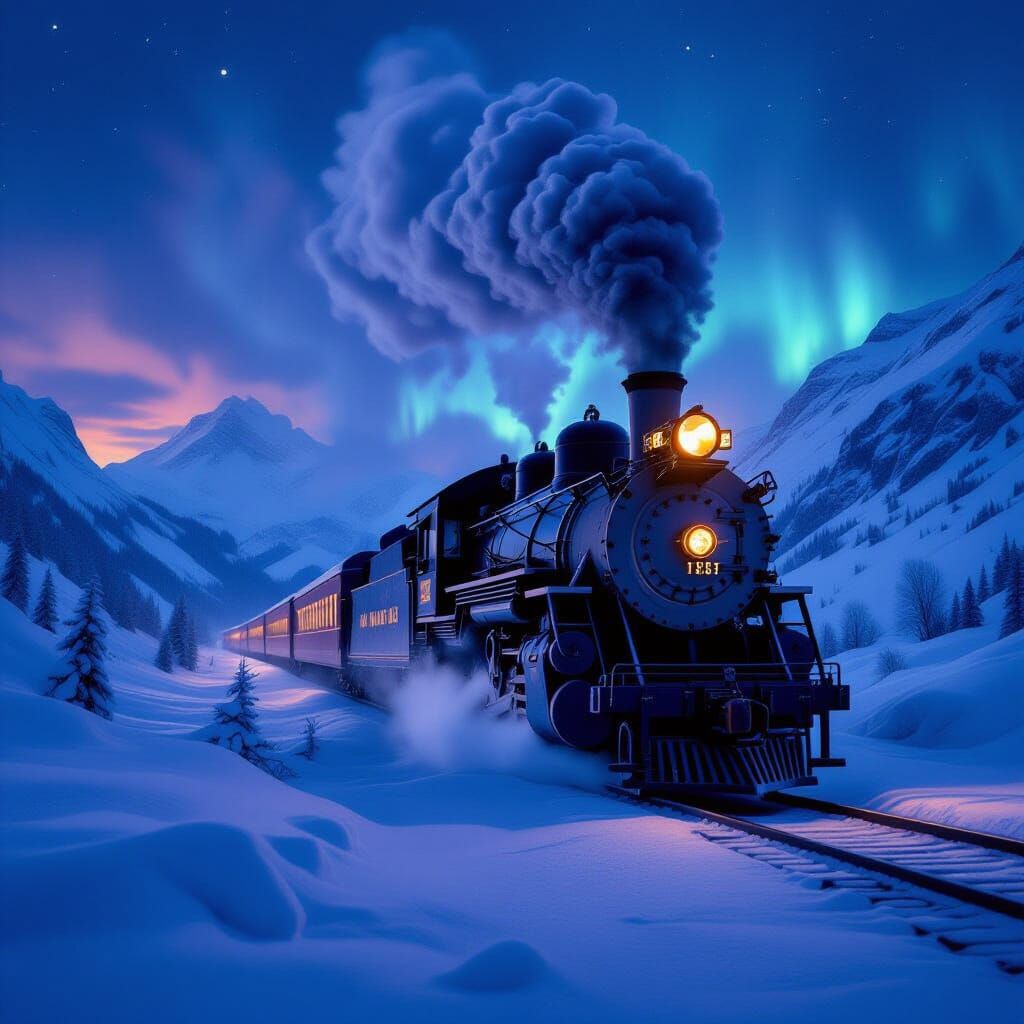 Winter Train Journey: Locomotive in Snowy Mountains