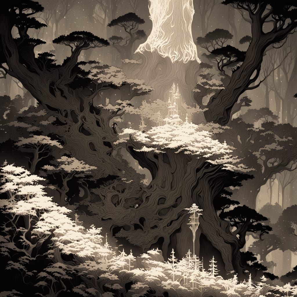 Sacred Oak Tree in Vibrant Earth Tones