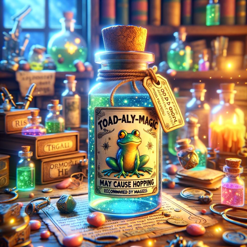 Whimsical Fantasy Potion Bottle in Colorful Early 20th Centu...