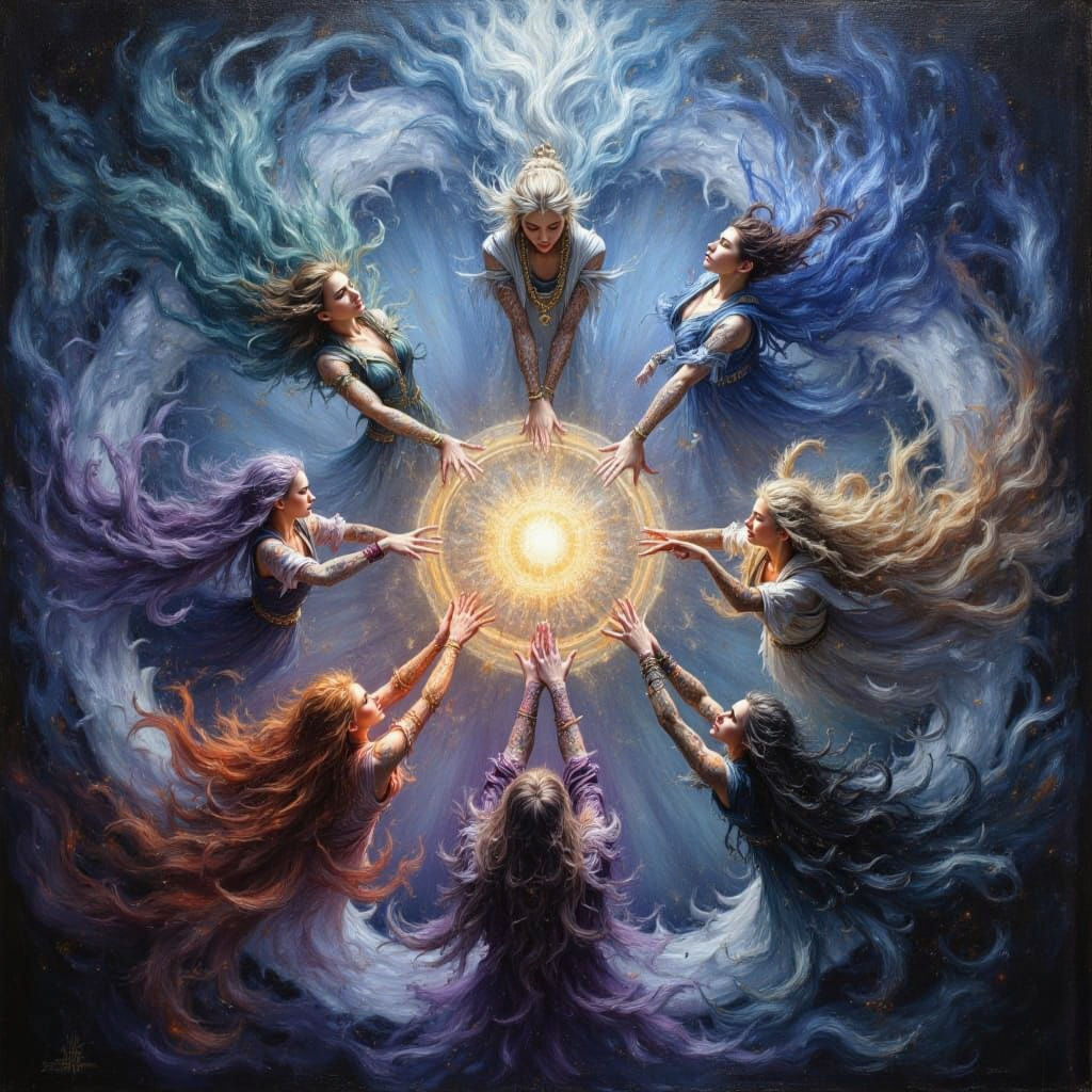 Elemental Sorceresses in Kaleidoscopic Artgerm-Brom Style