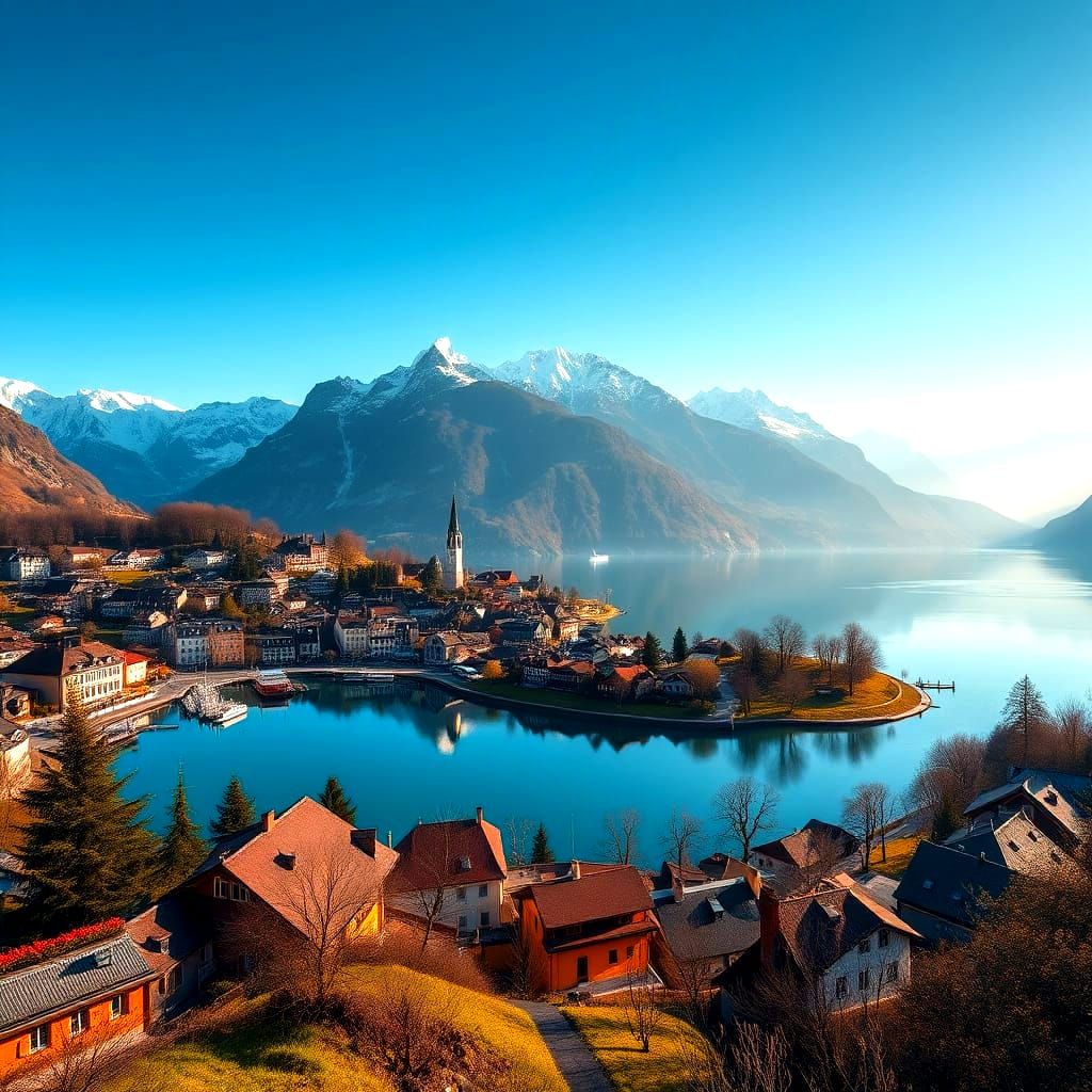 Spring Day in Interlaken: Swiss Alps Reflected in Glacial Wa...