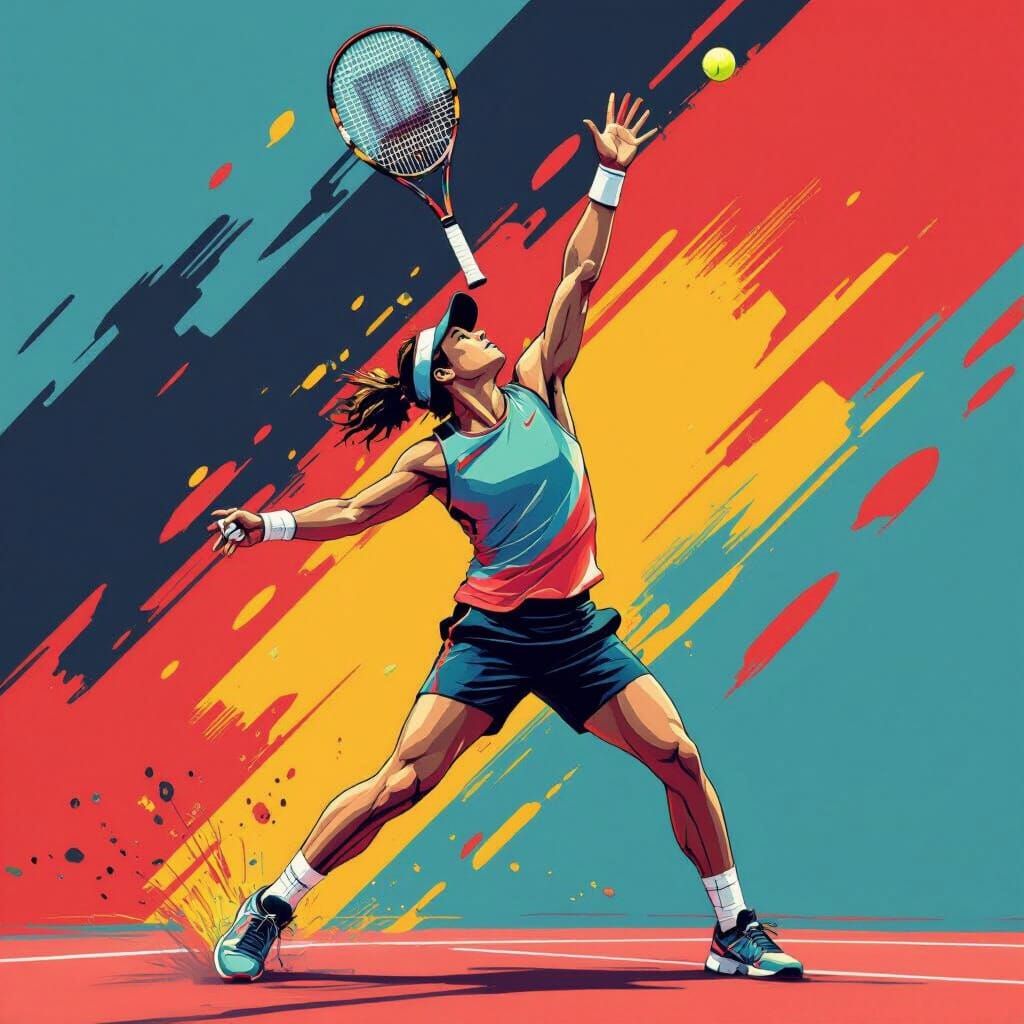 Dynamic Tennis Player in Graphic Novel Style