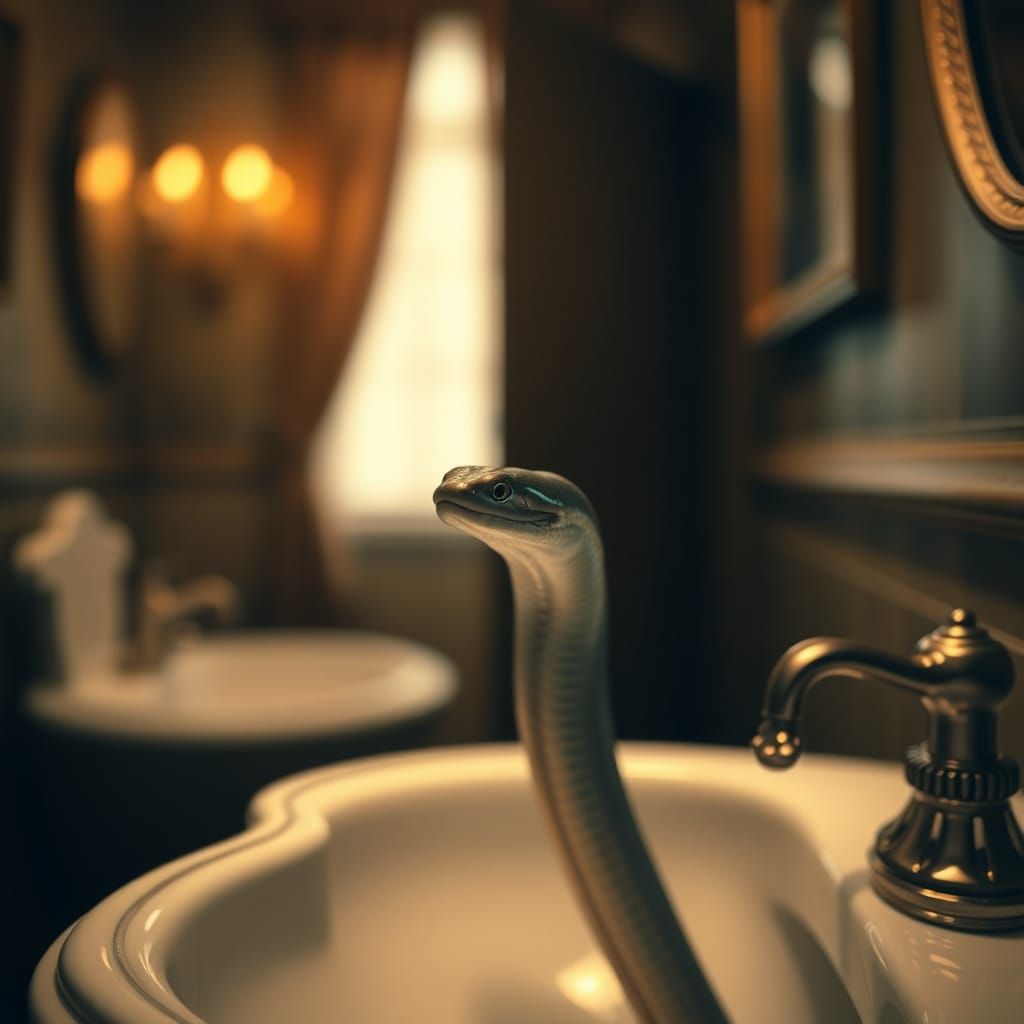 Eel Emerges from Sink in Cinematic Style