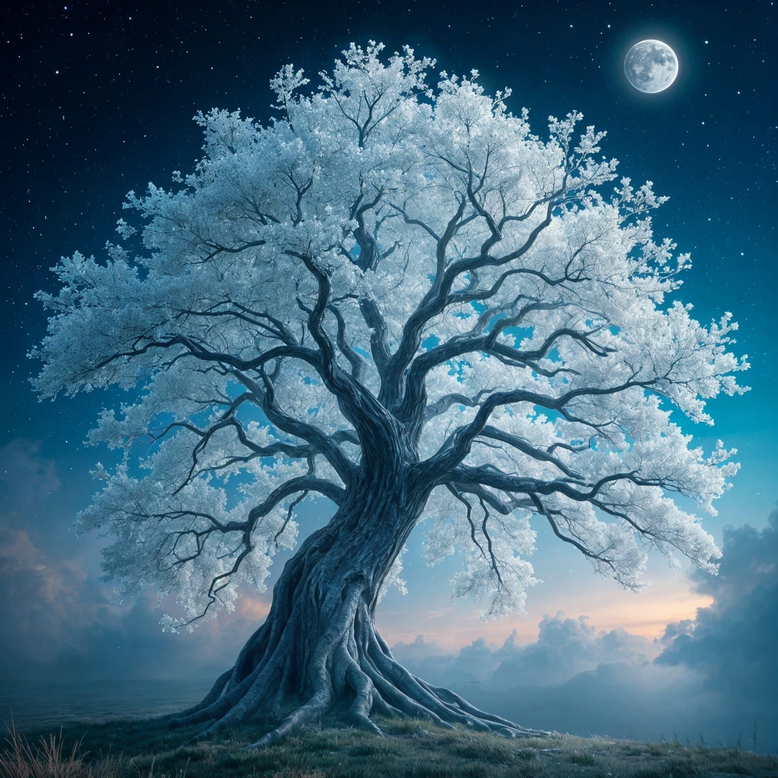 Stunning Fantasy Landscape with Glowing Silver Tree