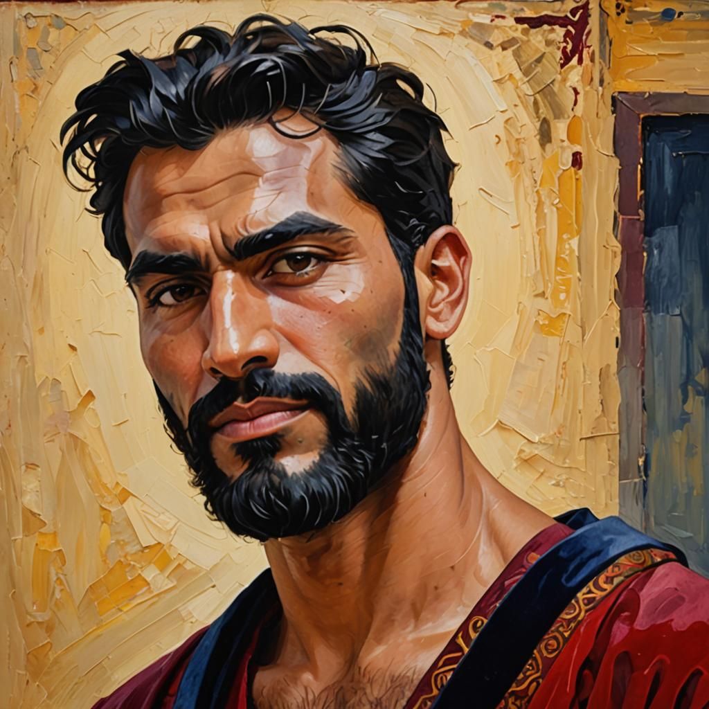 Portrait of Man in Velvet Robe as Impasto Painting