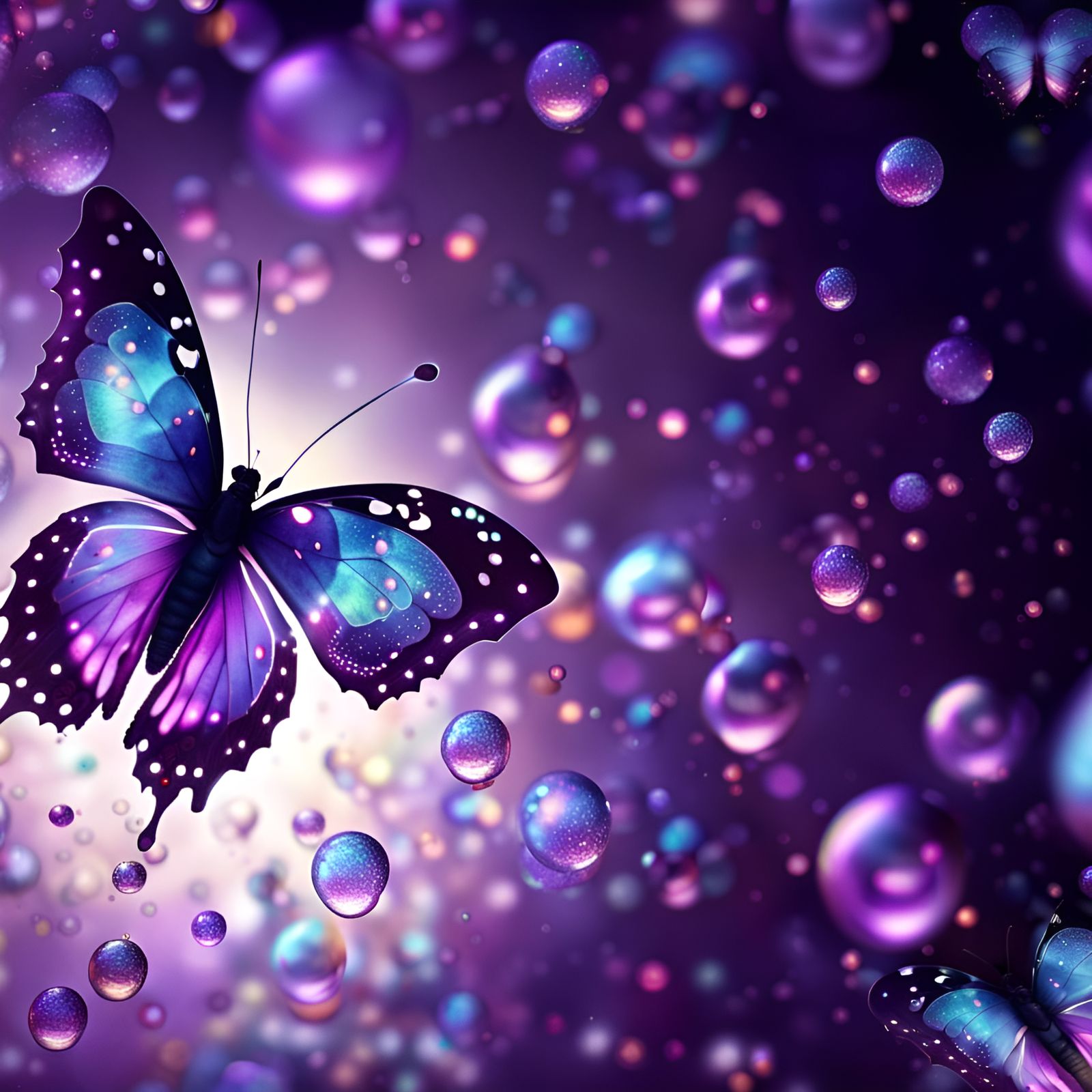 Purple Butterfly with Iridescent Bubbles in Fantasy Art