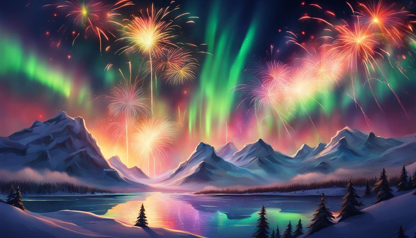 Spectacular Northern Lights New Year Fireworks Display