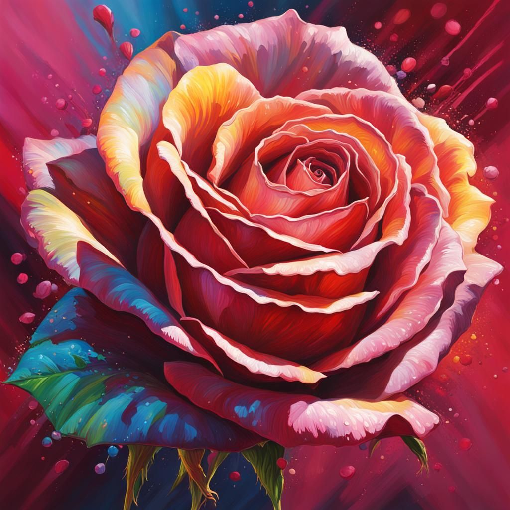Hyperrealistic Rose in Splash Art Style