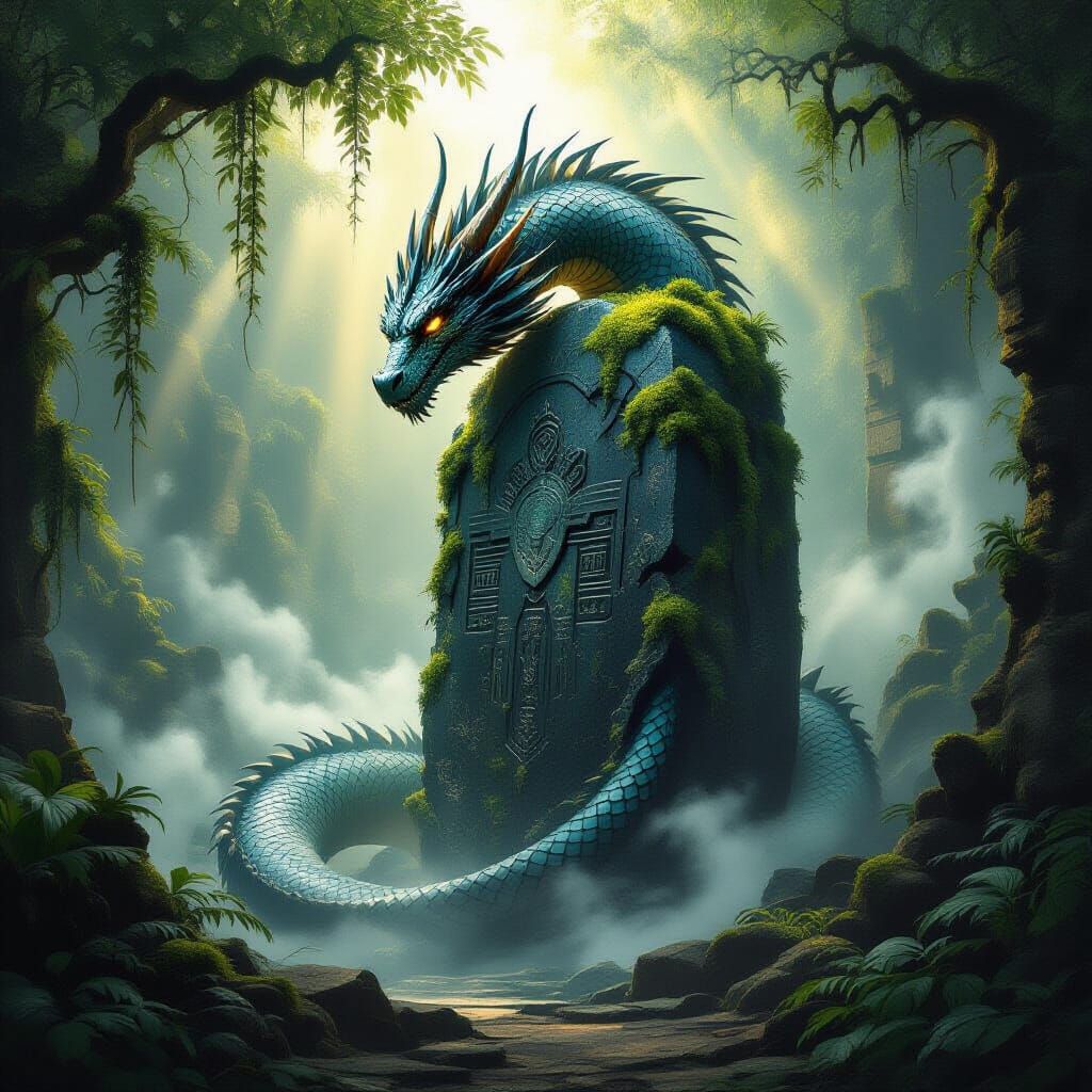 Ancient Dragon Coiled Around Obsidian Monolith in Forgotten ...