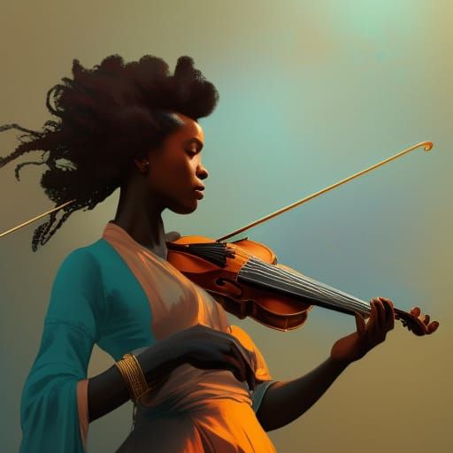 Black Girl with Violin: Hyperdetailed Concept Art