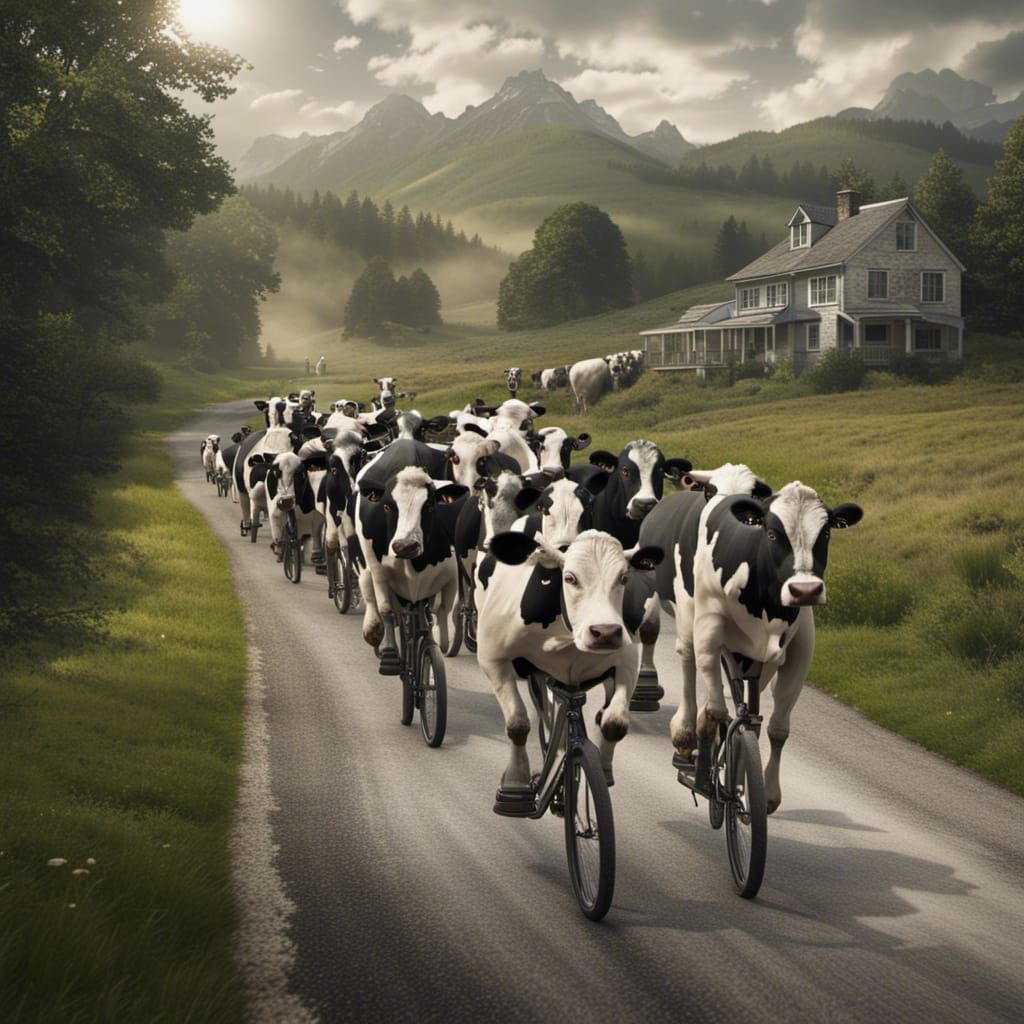 Cows on Bicycles in a Digital Matte Painting