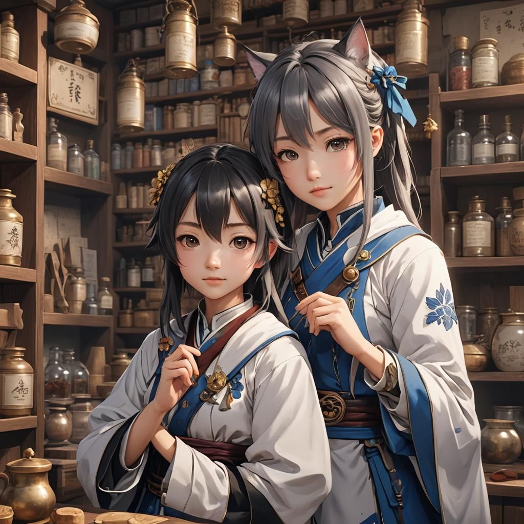 Jinshi and Maomao from The Apothecary Diaries in Anime Style