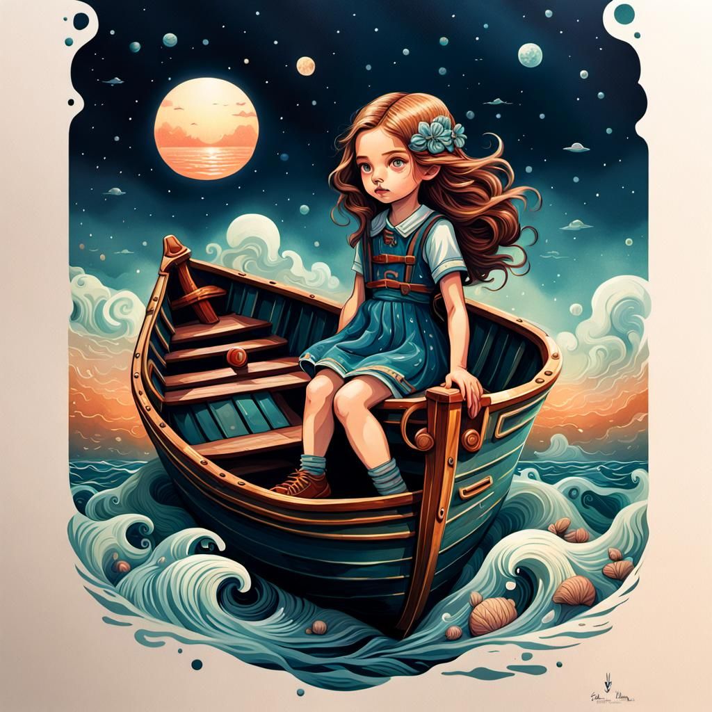 Midnight moon boat ride girl