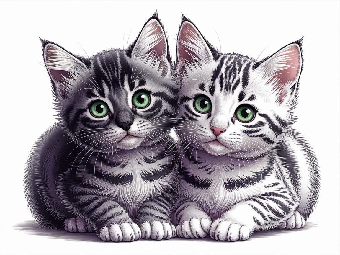 Magical Kittens in Whimsical Pencil Drawing Style